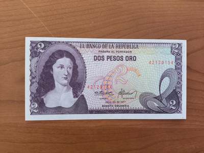 鑫鑫爱钱币2026-01-19 - 1977-哥伦比亚-2比索 品相:UNC