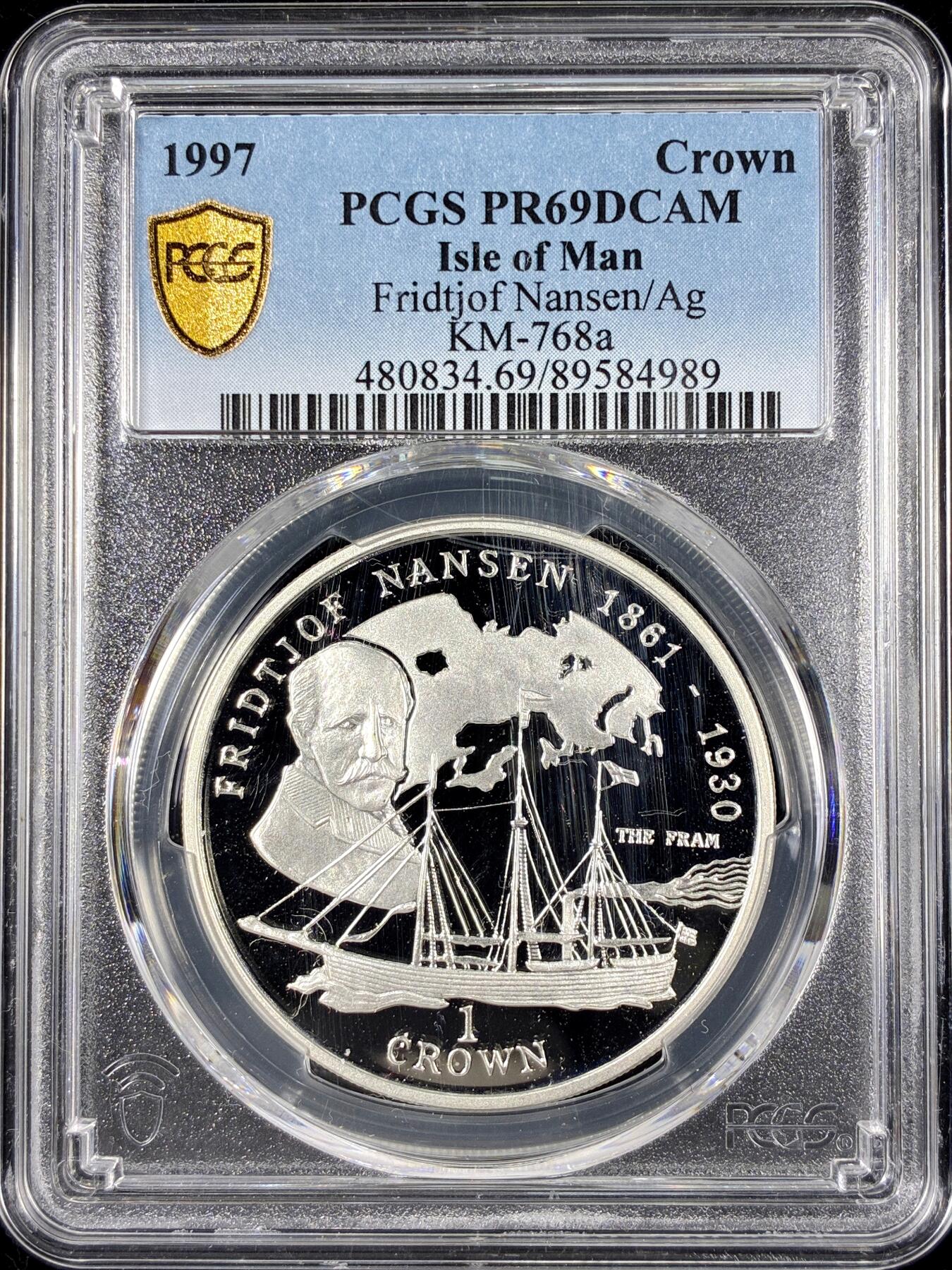 【雨安】【直播拍卖】【第0126期-评级币章】2026-01-24 周六 19:30 [评级现代] Isle of Man 马恩岛 1克朗 1997年 极地探险家弗里乔夫·南森 PCGS-PR69DCAM 精制币