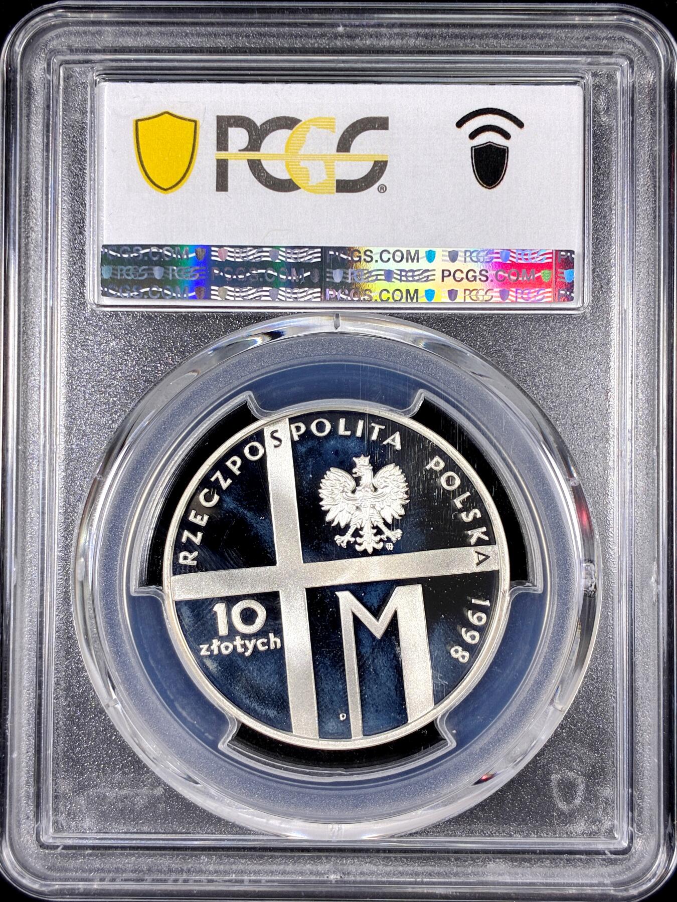 【雨安】【直播拍卖】【第0126期-评级币章】2026-01-24 周六 19:30 [评级现代] Poland 波兰 10兹罗提 1998年 圣若望·保禄二世 [14.14克,  0.925银] PCGS-PR68DCAM 精制币