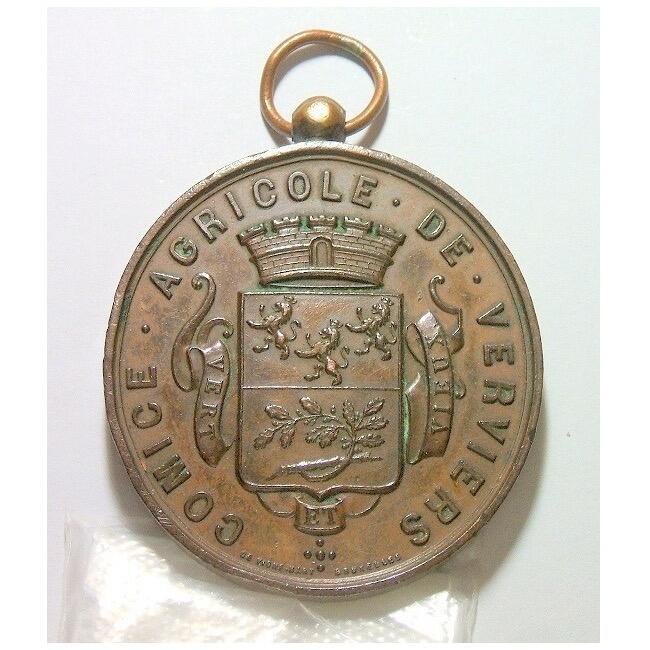 比利时1896年 韦尔维耶城市盾徽 高浮雕精制大铜章 50MM