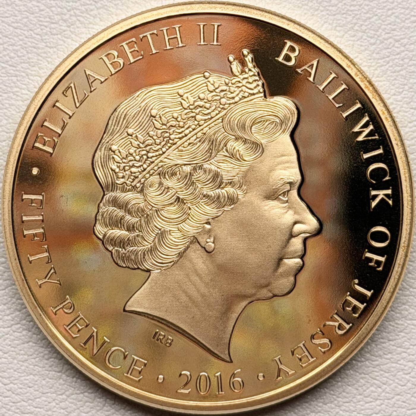 ＜星葵钱币社＞散币克朗场第68期·1月23日发货 泽西岛2016年女王90岁生日50便士克朗型镀金精制纪念币