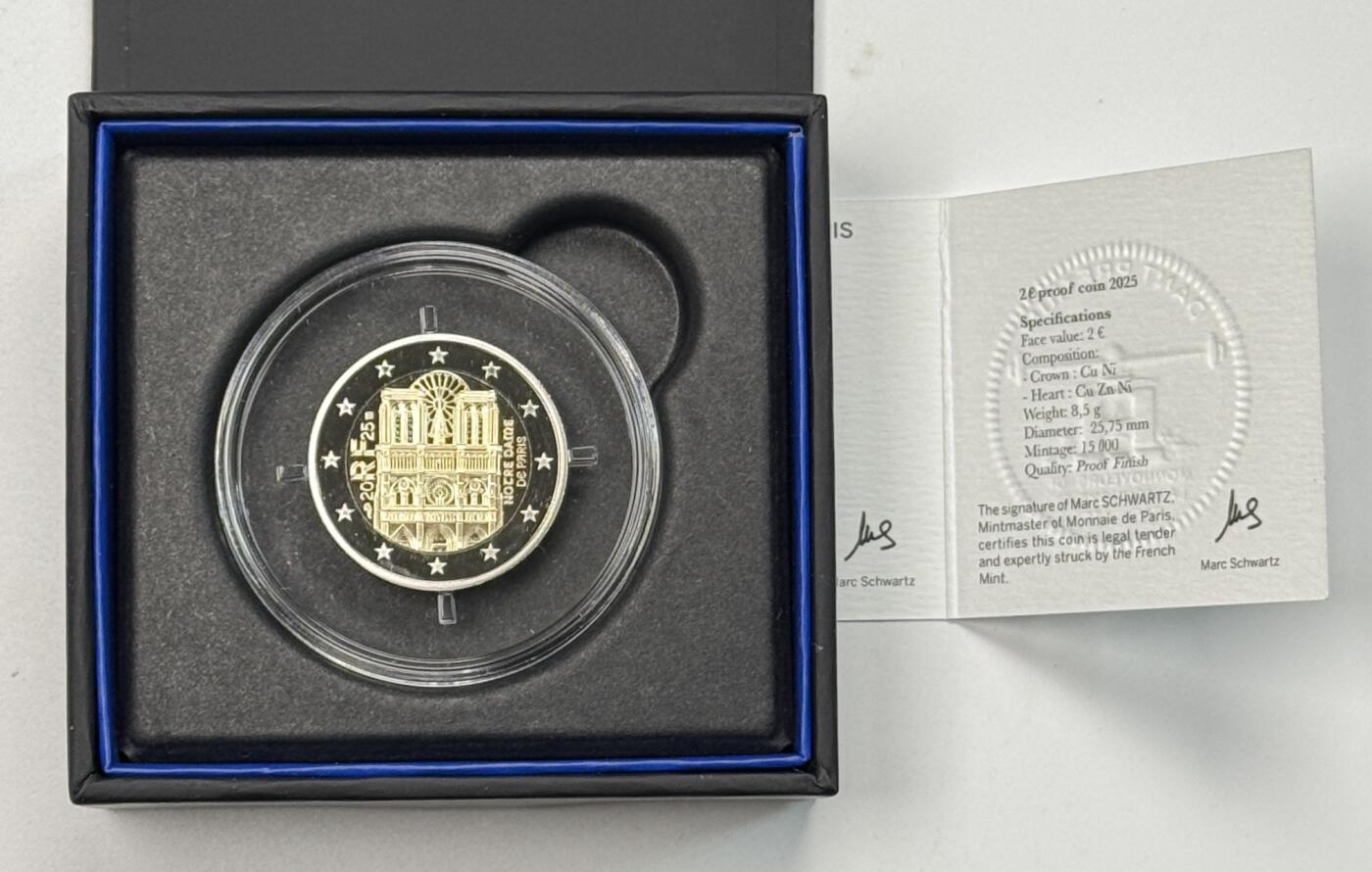 S&S Numismatic世界钱币-拍卖 第119期  法国2025年 巴黎圣母院 2欧元双色精制纪念币 盒证齐全
