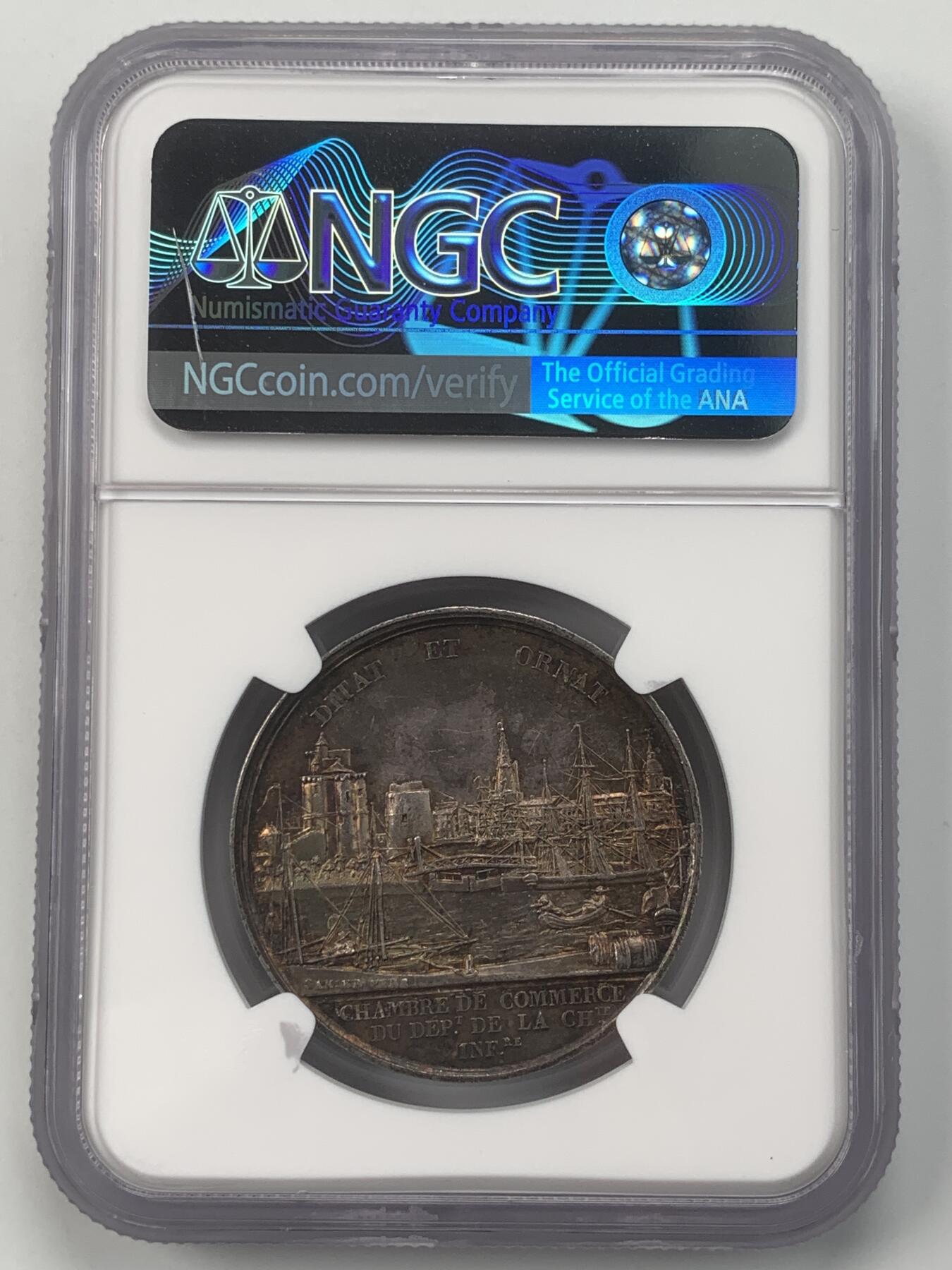 掌中浮雕-藏着的欧洲第050场 NGC MS61 : 法国下夏朗德商会银章，33mm