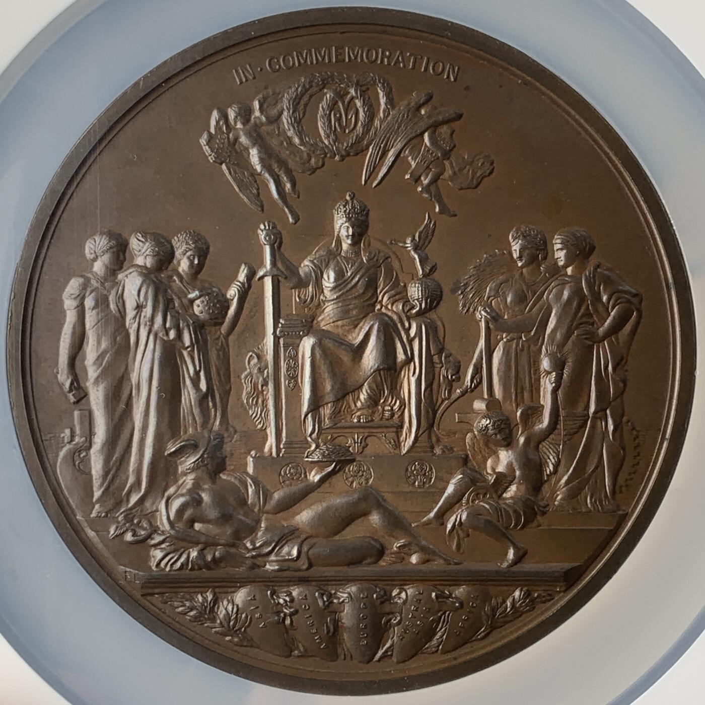 掌中浮雕-藏着的欧洲第050场 NGC MS63: 1887年维多利亚女王登基50年铜章, 77mm，J.E. Boehm and F. Leighton雕刻 , 英国章目录BHM-3219