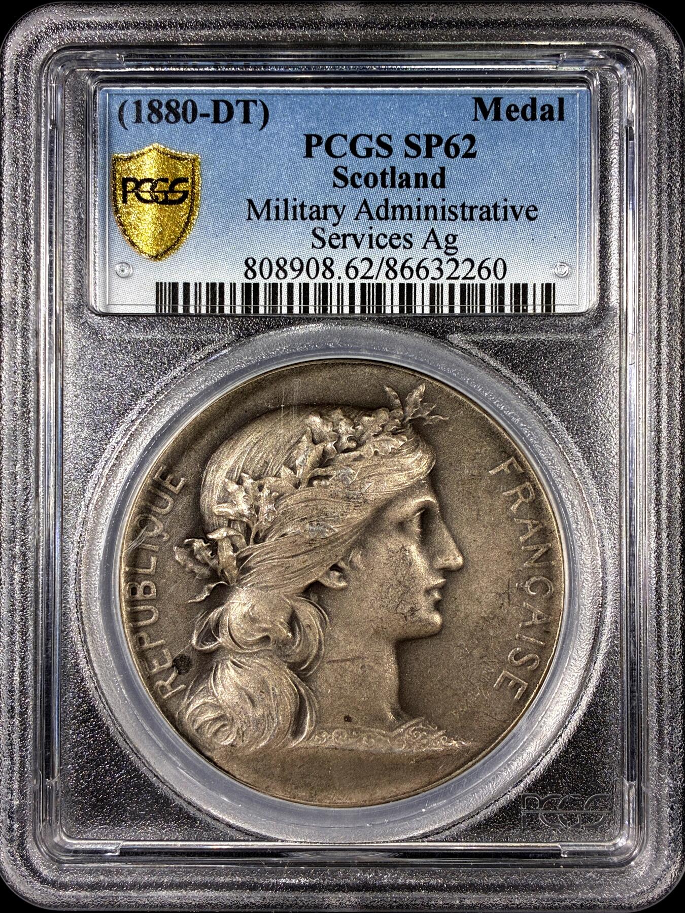 【雨安】【直播拍卖】【第0126期-评级币章】2026-01-24 周六 19:30 [评级章] Scotland 章 苏格兰 1880年 军队管理服务 银章 PCGS-SP62