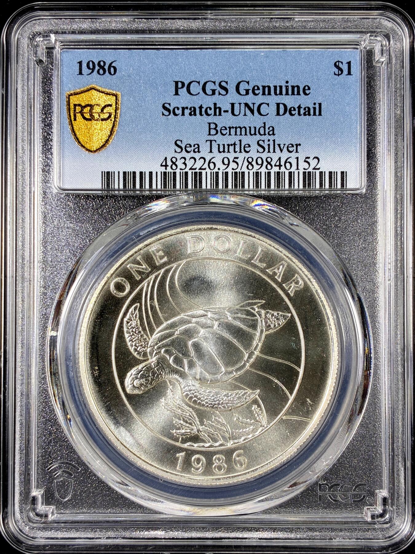 【雨安】【直播拍卖】【第0126期-评级币章】2026-01-24 周六 19:30 [评级现代] Bermuda 百慕大 1元 1986年 海龟  PCGS-UNC