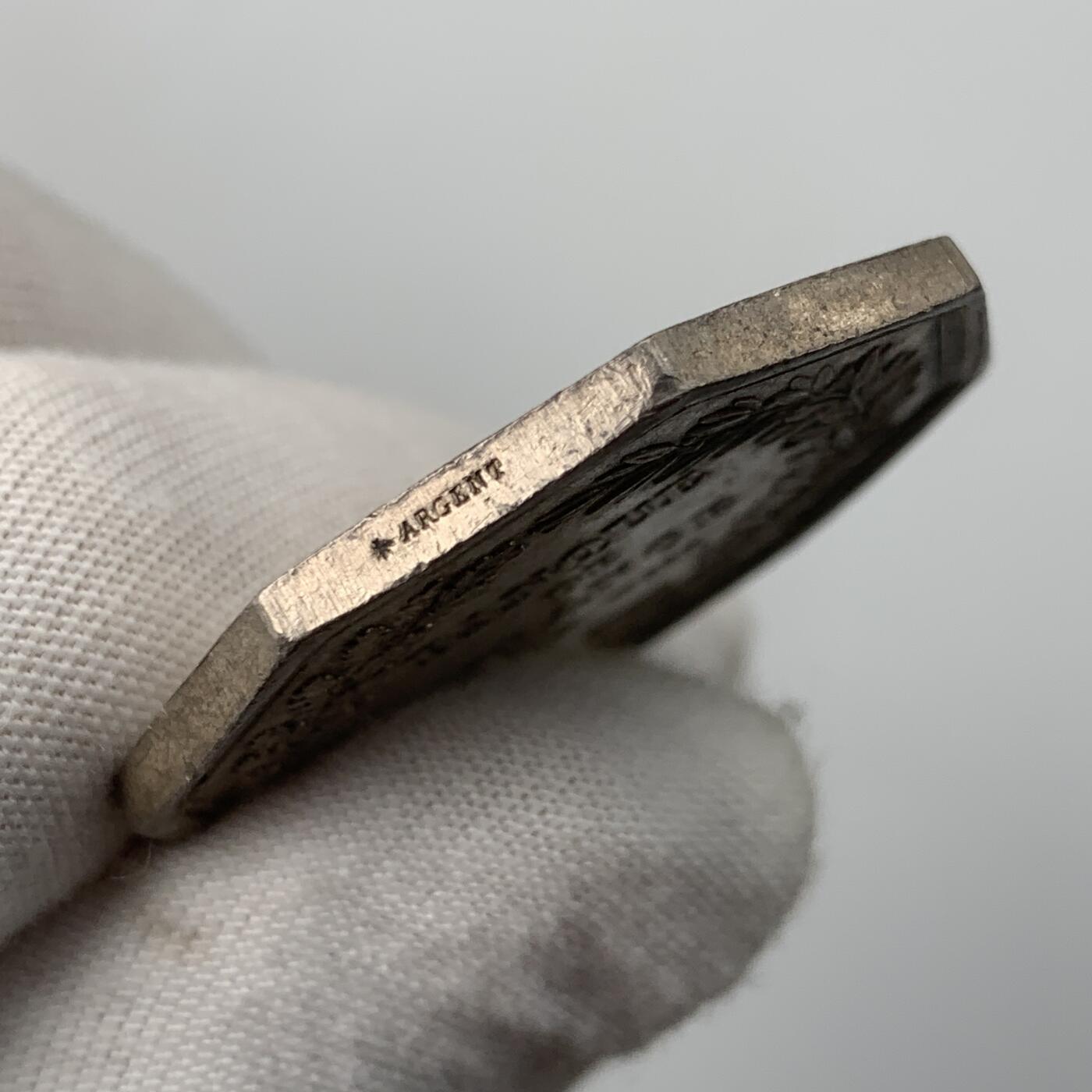 掌中浮雕-藏着的欧洲第050场 法兰西银行成立纪念八角银章，蜜蜂边铭（1860-1879年），36.7mm，24.9g