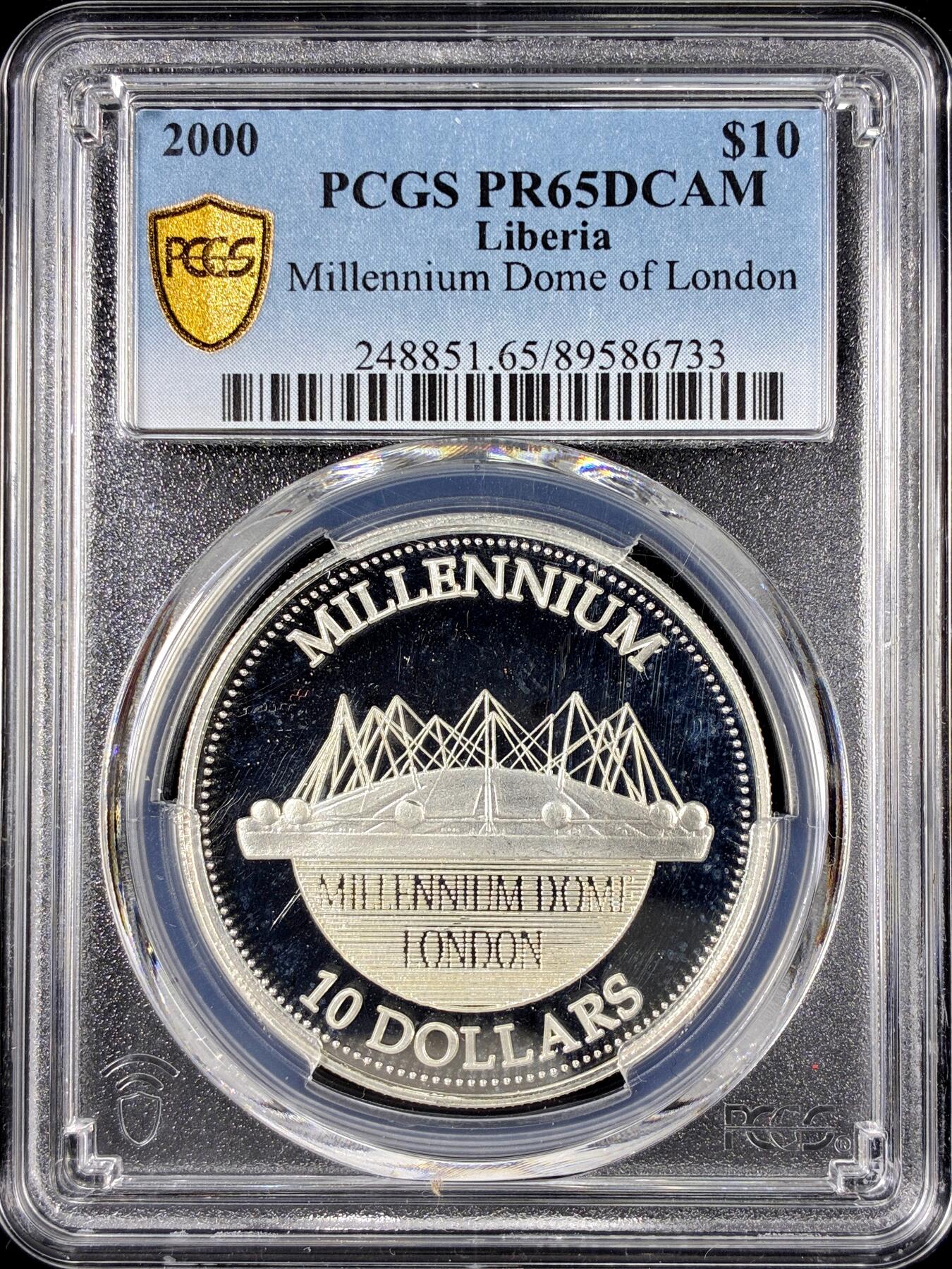 【雨安】【直播拍卖】【第0126期-评级币章】2026-01-24 周六 19:30 [评级现代] Liberia 利比里亚 10元 2000年 千禧年 PCGS-PR65DCAM 精制币