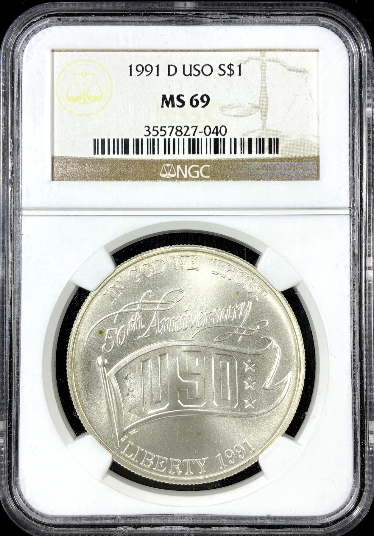 【雨安】【直播拍卖】【第0126期-评级币章】2026-01-24 周六 19:30 [评级现代] USA 美国 纪念币 1美元 1991年 美国服务组织 [26.73克,  0.900银]