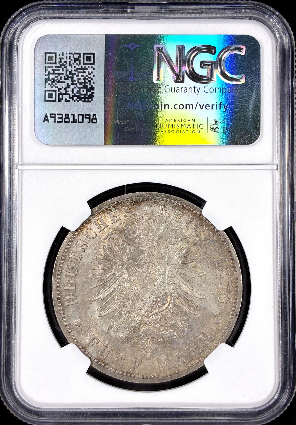 【雨安】【直播拍卖】【第0126期-评级币章】2026-01-24 周六 19:30 [评级德国] Germany 德国 帝国 J.097 普鲁士 5马克 (1874-1876) 威廉一世 1876年B  NGC-MS62 威廉一世MS非常难得