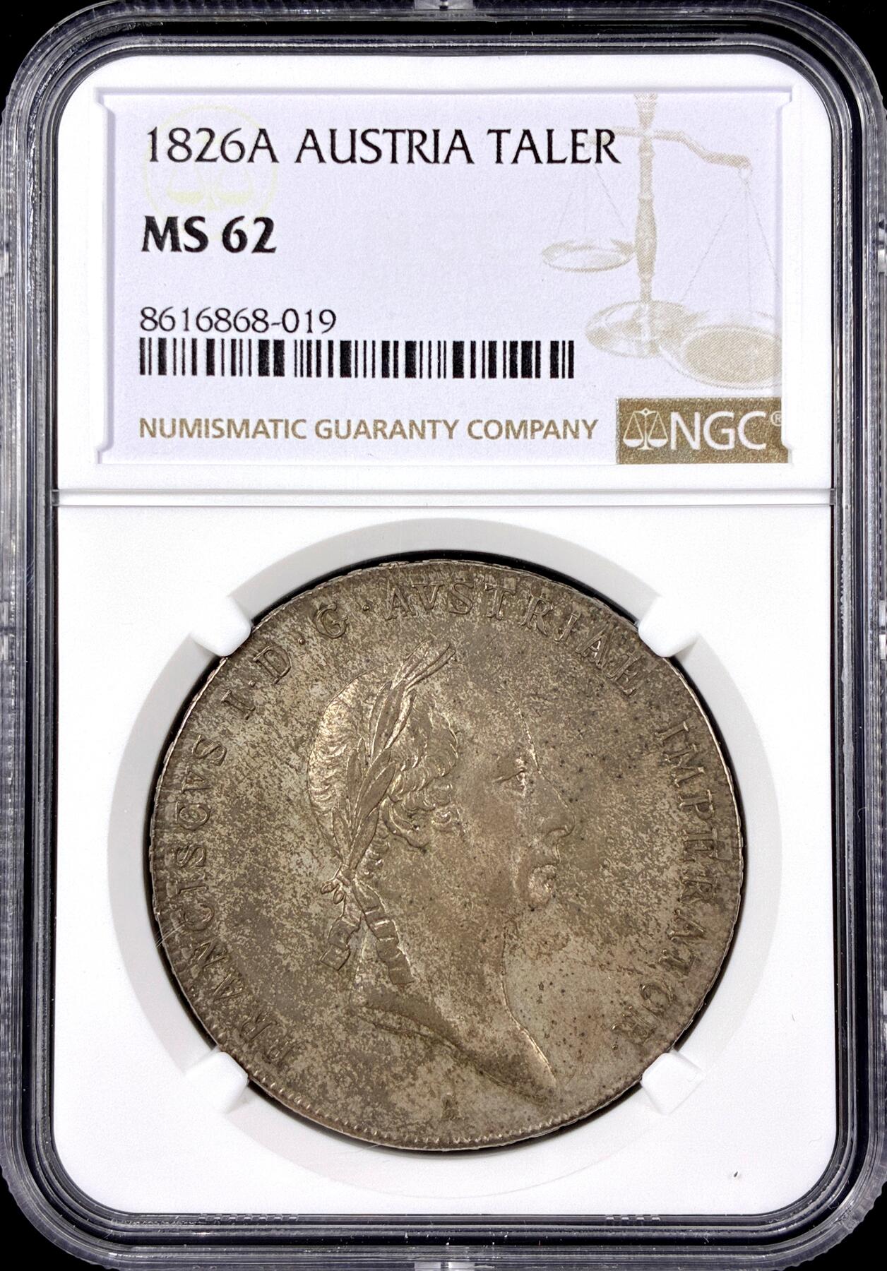 【雨安】【直播拍卖】【第0126期-评级币章】2026-01-24 周六 19:30 [评级欧洲] Austria 奥地利 1泰勒 KM#2163 (1824-1830) 弗朗茨二世 1826年  NGC-MS62