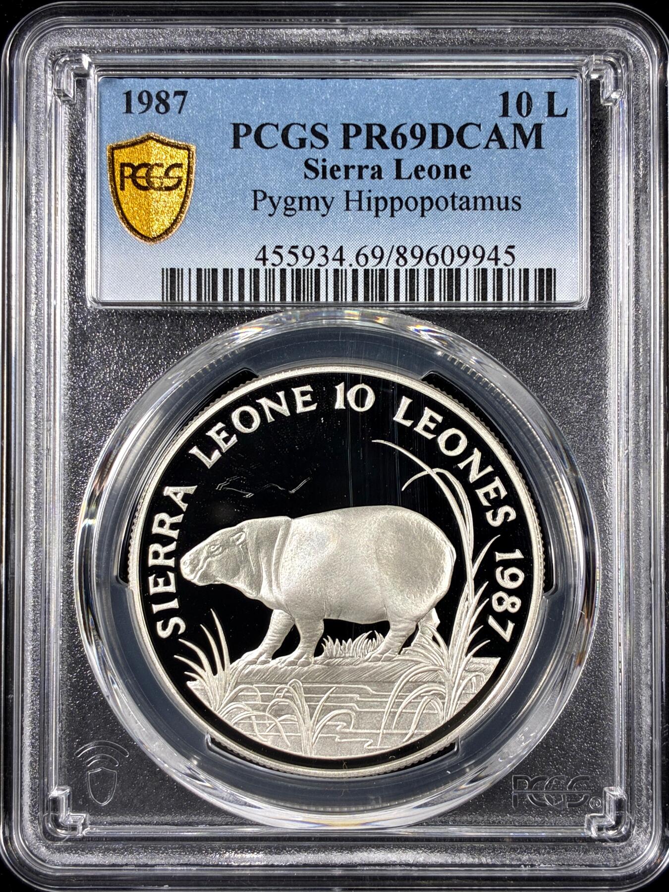 【雨安】【直播拍卖】【第0126期-评级币章】2026-01-24 周六 19:30 [评级现代] Sierra Leone 塞拉利昂 10元 1987年 侏儒河马 PCGS-PR69DCAM 精制币