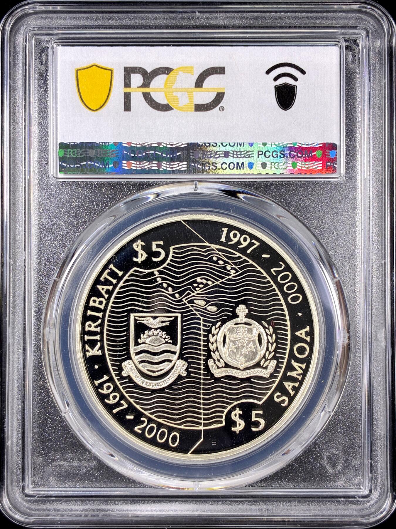 【雨安】【直播拍卖】【第0126期-评级币章】2026-01-24 周六 19:30 [评级现代] Kiribati/Samoa 基里巴斯 萨摩亚 5元 1997年 [31.10克,  0.925银] PCGS-PR68DCAM 精制币