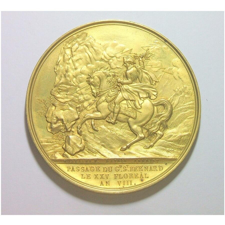 【艺术】法国艺术大章 纪念1800年拿破仑骑马像 马伦哥战役高浮雕精制超大镀金章 60MM
