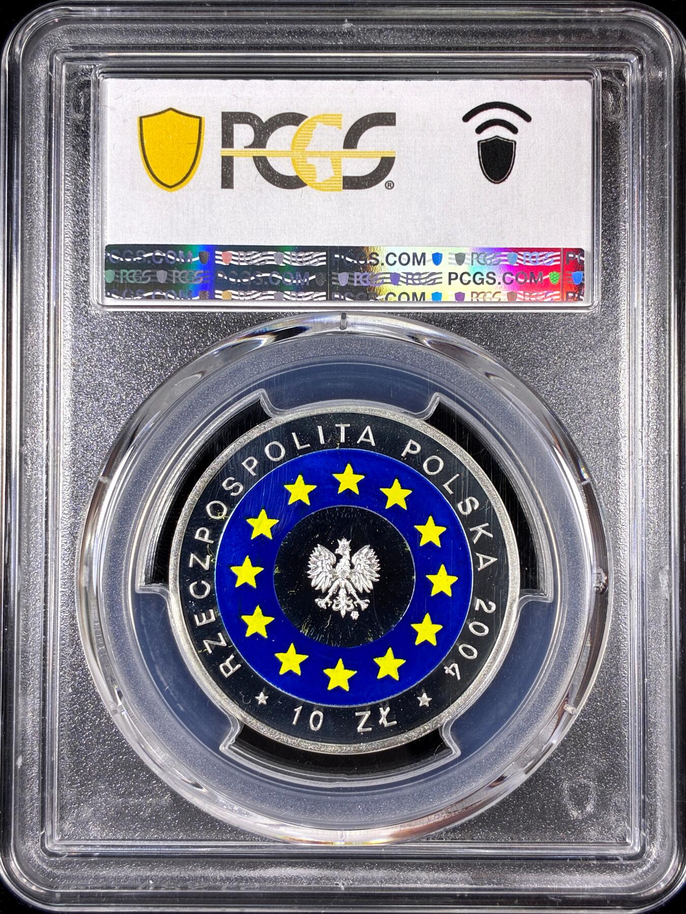 【雨安】【直播拍卖】【第0126期-评级币章】2026-01-24 周六 19:30 [评级现代] Poland 波兰 10兹罗提 2004年 欧盟  [14.14克,  0.925银] PCGS-PR68DCAM 精制币