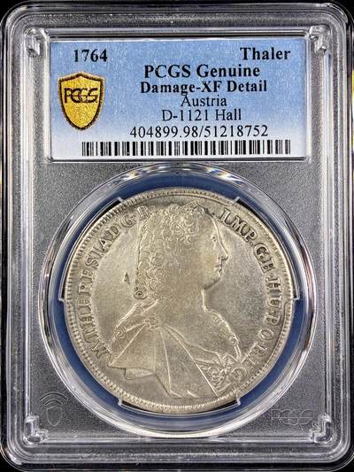 【雨安】【直播拍卖】【第0126期-评级币章】2026-01-24 周六 19:30 - [评级欧洲] Austria 奥地利 1泰勒 KM#1816 DAV-1121 (1754-1765) 特蕾西亚 1764年  PCGS-XF