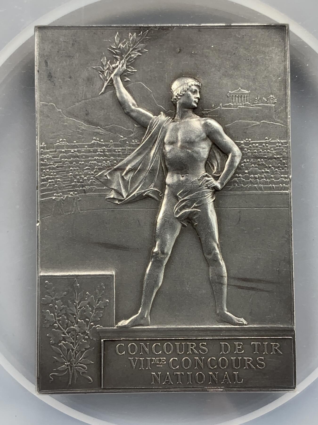 掌中浮雕-藏着的欧洲第050场 NGC MS62 : 1900年法国奥运、世博会纪念镀银铜章(NGC错误标注银章），42*60mm