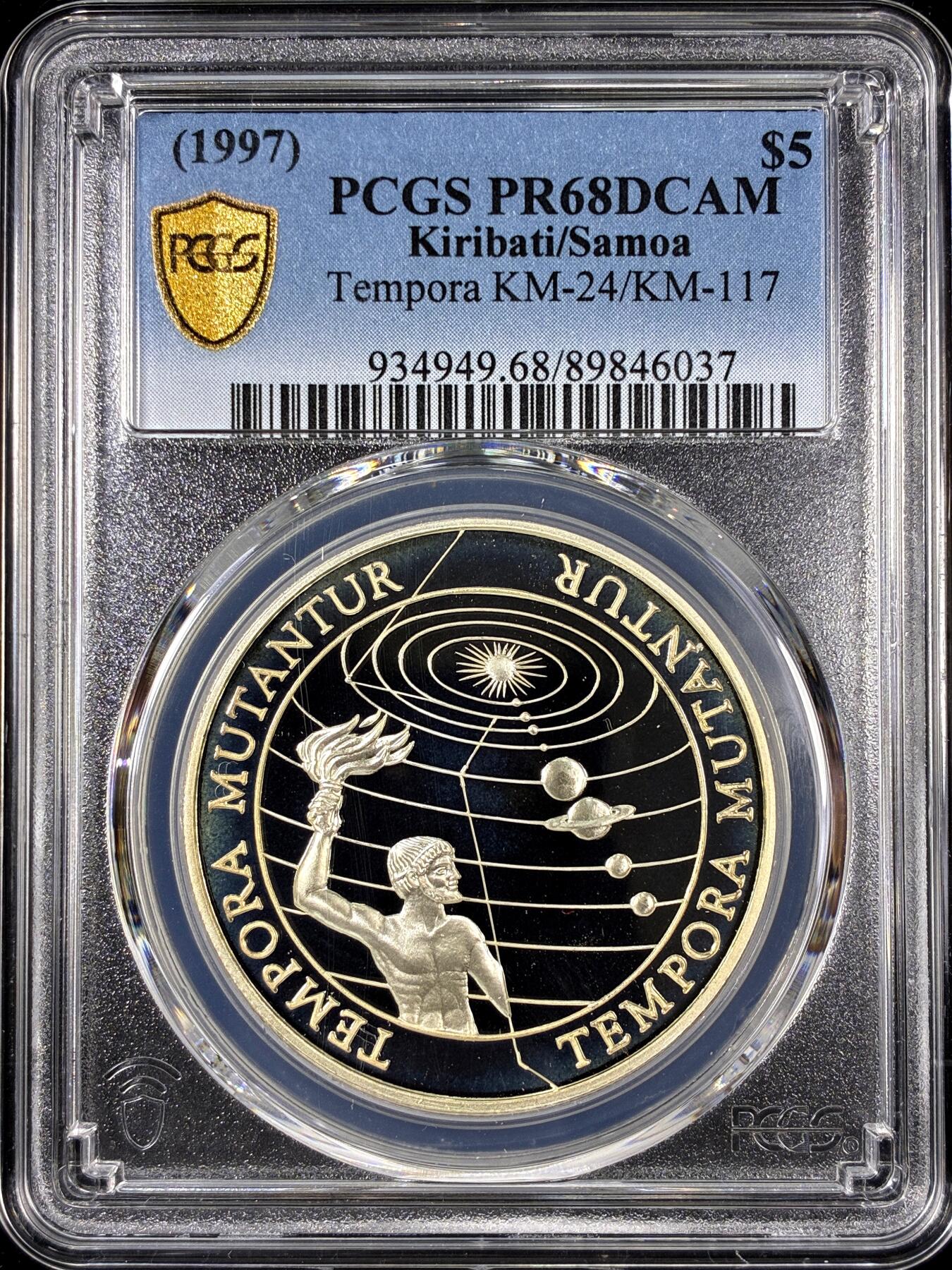 【雨安】【直播拍卖】【第0126期-评级币章】2026-01-24 周六 19:30 [评级现代] Kiribati/Samoa 基里巴斯 萨摩亚 5元 1997年 [31.10克,  0.925银] PCGS-PR68DCAM 精制币