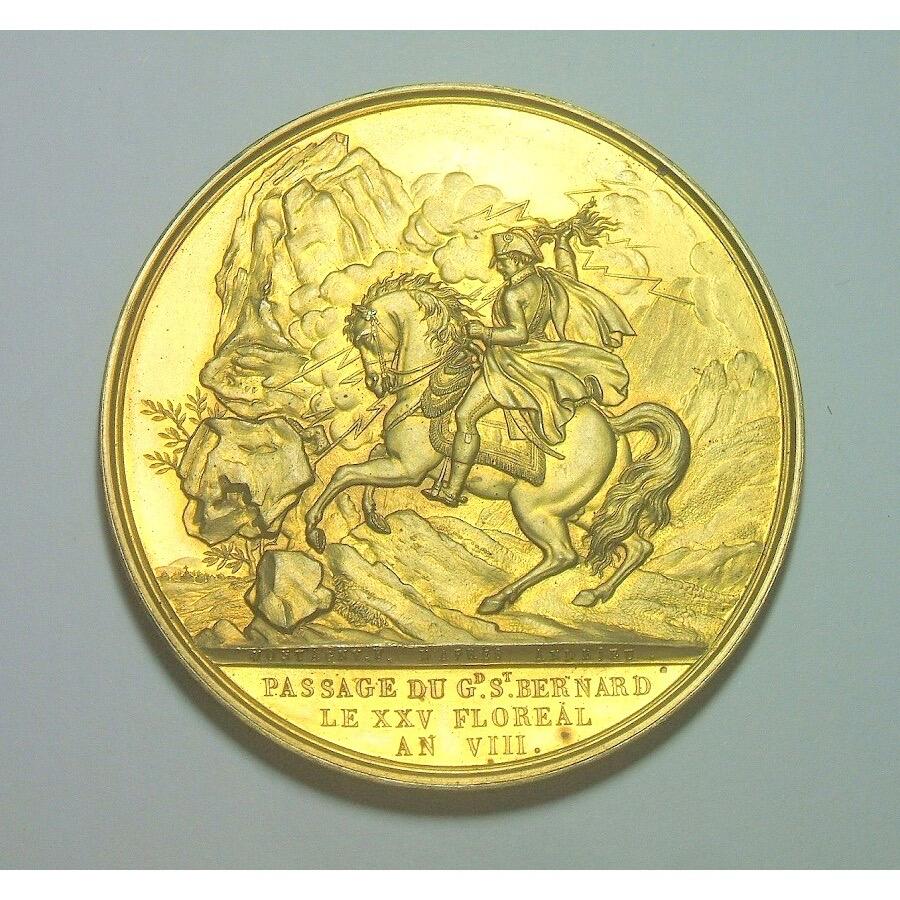 【艺术】法国艺术大章 纪念1800年拿破仑骑马像 马伦哥战役高浮雕精制超大镀金章 60MM