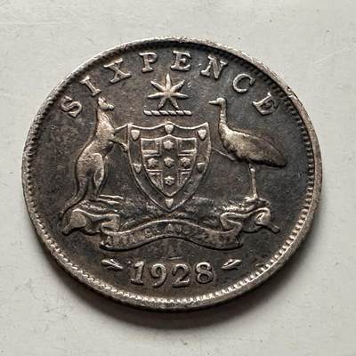 🌹外币初藏🌹🐯2026年第10场  每周二四六晚8️⃣点 接代拍 - 澳大利亚1928年6便士银币 2.82克92.5%高银