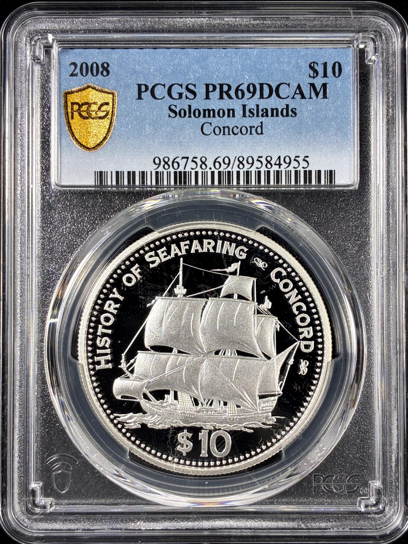 【雨安】【直播拍卖】【第0126期-评级币章】2026-01-24 周六 19:30 [评级现代] Solomon Islands 所罗门群岛 10元 2008年 帆船 PCGS-PR69DCAM 精制币