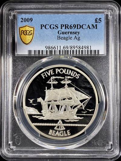 【雨安】【直播拍卖】【第0126期-评级币章】2026-01-24 周六 19:30 - [评级现代] Guernsey 根西 5镑 2009年 帆船 PCGS-PR69DCAM 精制币
