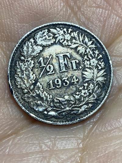 2026年第十二场(总第一百八十一场）外国好品散币场(免佣金) - 瑞士🇨🇭1934年1/2法郎银币(第二版，B标伯尔尼造，835高银)