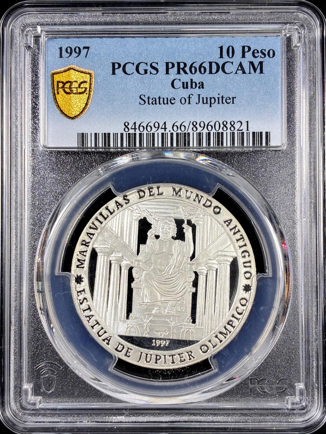 【雨安】【直播拍卖】【第0126期-评级币章】2026-01-24 周六 19:30 [评级现代] Cuba 古巴 10比索 1997年 朱庇特神像 [15.00克,  0.999银] PCGS-PR66DCAM 精制币