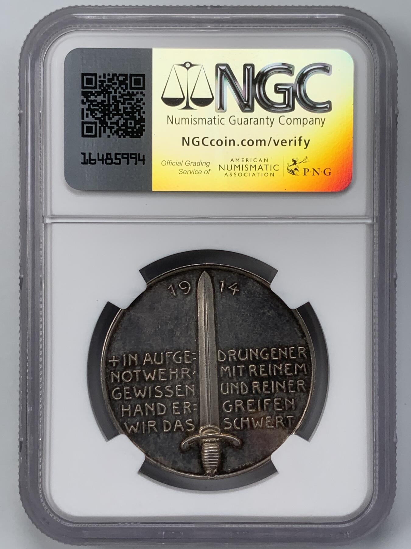 掌中浮雕-藏着的欧洲第050场 NGC MS62 : 1914年威廉二世在国会大厦演讲银章，34mm