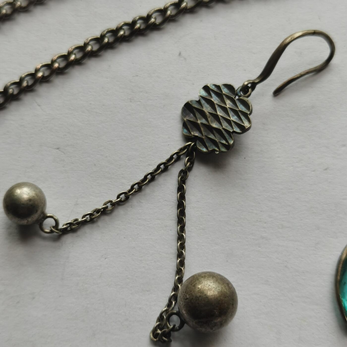 杂件专场95期 清代民国老银耳环银链银镶水晶吊坠