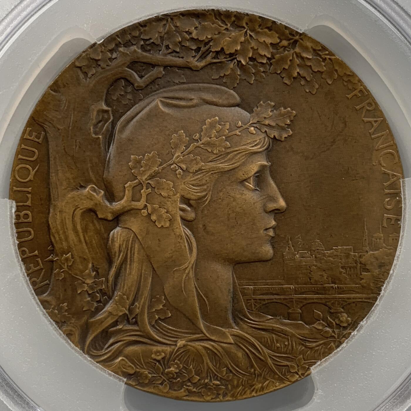 掌中浮雕-藏着的欧洲第050场 PCGS MS64 : 1900年法国巴黎世博会铜章，68mm