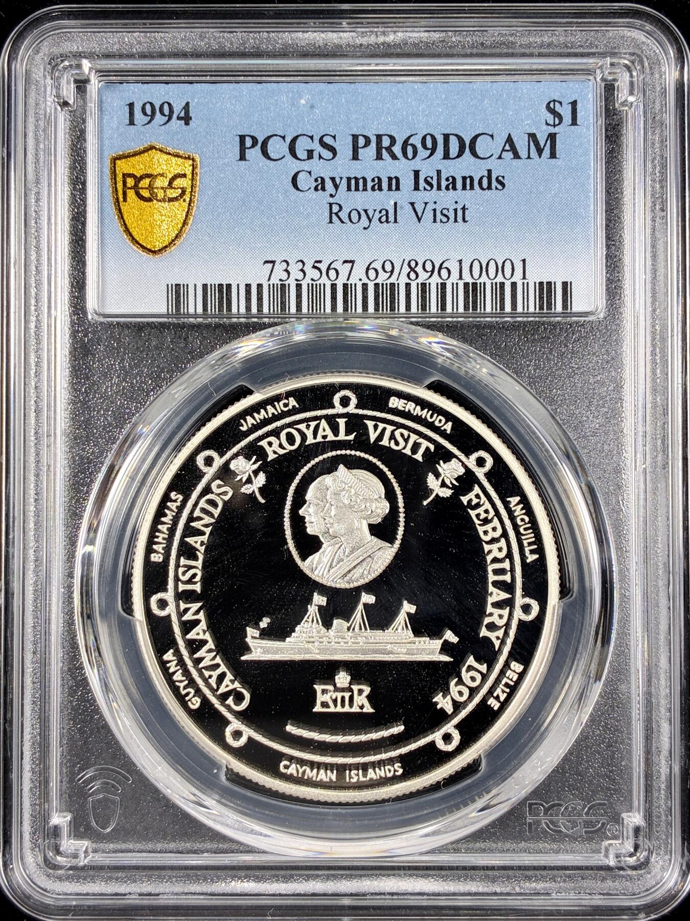 【雨安】【直播拍卖】【第0126期-评级币章】2026-01-24 周六 19:30 [评级现代] Cayman Islands 开曼群岛 1元 1994年 皇室访问 PCGS-PR69DCAM 精制币