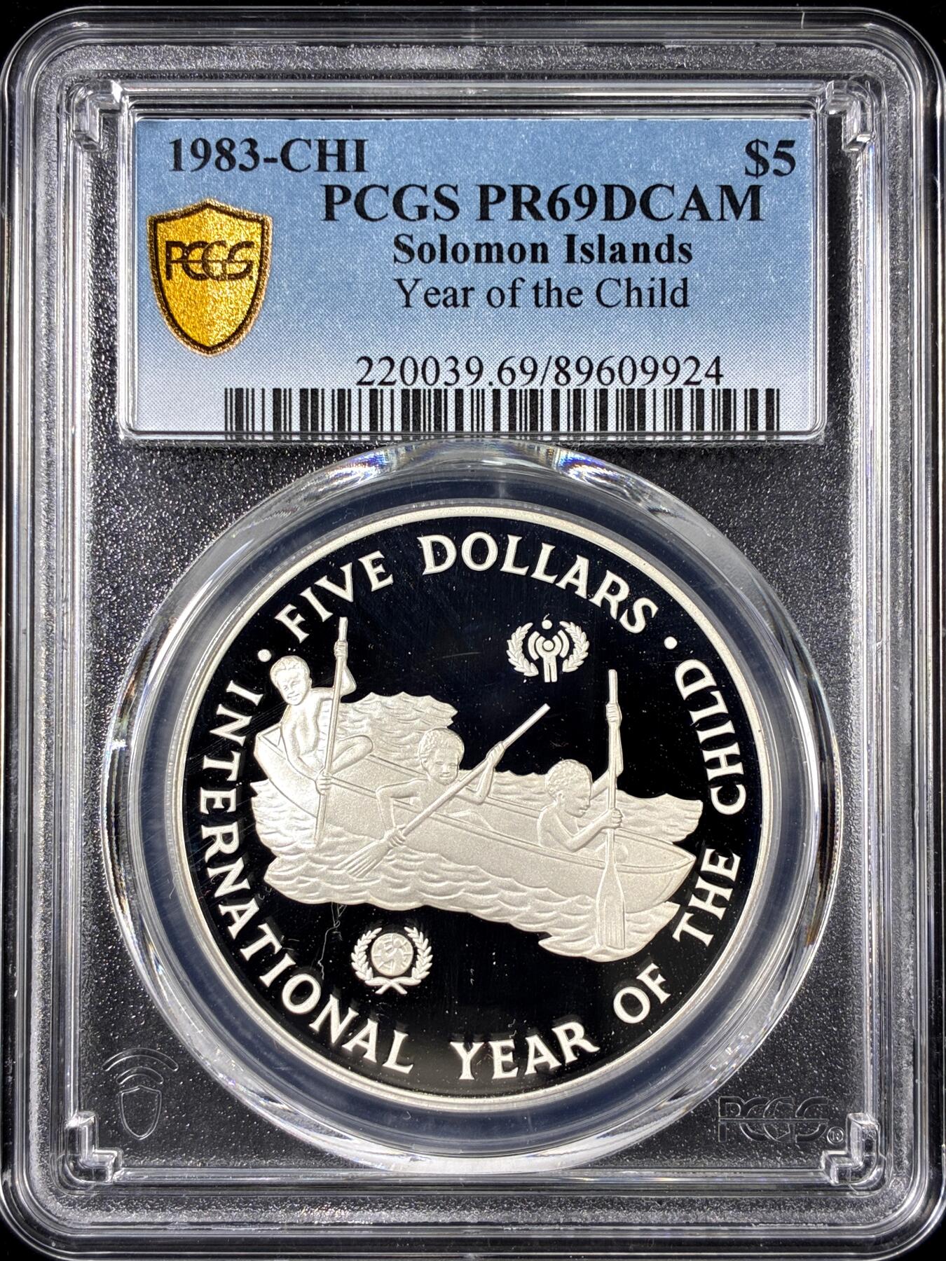 【雨安】【直播拍卖】【第0126期-评级币章】2026-01-24 周六 19:30 [评级现代] Solomon Islands 所罗门群岛 5元 1983年 儿童年 [28.28克,  0.925银] PCGS-PR68DCAM 精制币