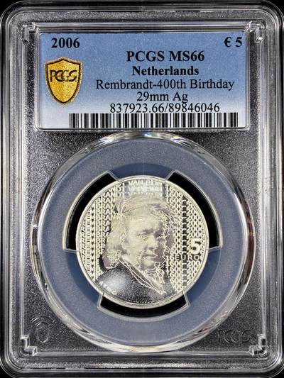 【雨安】【直播拍卖】【第0126期-评级币章】2026-01-24 周六 19:30 - [评级欧元] Netherlands 欧元 荷兰 5欧元 2006年 勒布朗  PCGS-MS66