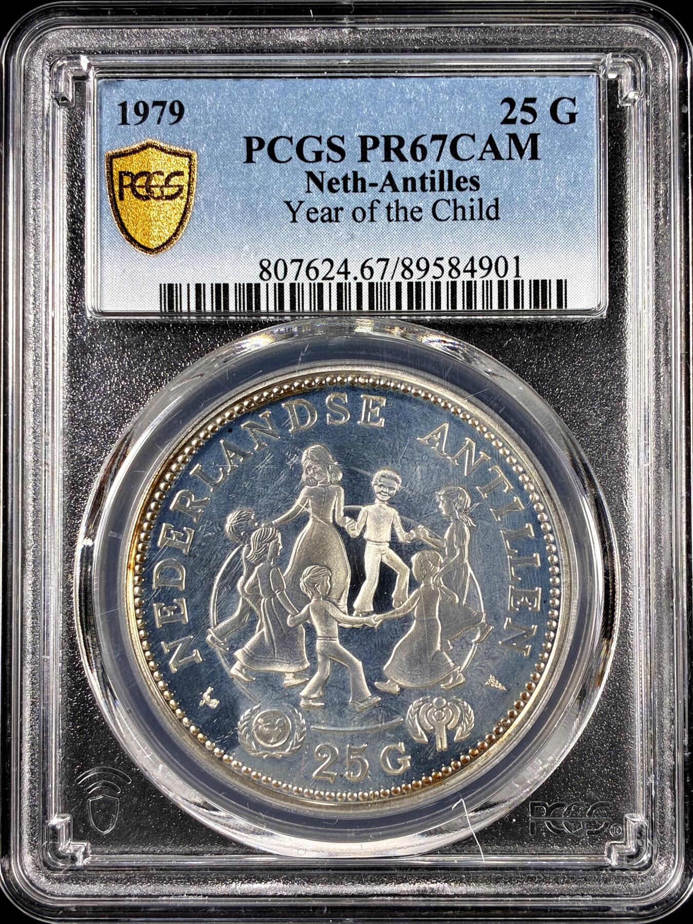 【雨安】【直播拍卖】【第0126期-评级币章】2026-01-24 周六 19:30 [评级现代] Netherlands Antilles 荷属安的列斯 25盾 1979年 儿童年 PCGS-PR67DCAM 精制币