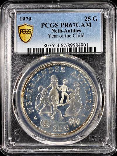 【雨安】【直播拍卖】【第0126期-评级币章】2026-01-24 周六 19:30 - [评级现代] Netherlands Antilles 荷属安的列斯 25盾 1979年 儿童年 PCGS-PR67DCAM 精制币