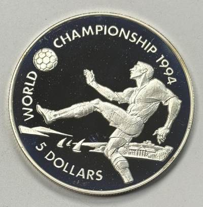 S&S Numismatic世界钱币-拍卖 第119期  - 巴哈马1993年 94美国足球世界杯 5元精制纪念银币  23.33克925银