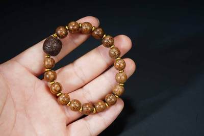 上海都达杂项专场七十三【全场包邮】 天然奇楠沉香苹果珠手串 附鉴定证书86-280