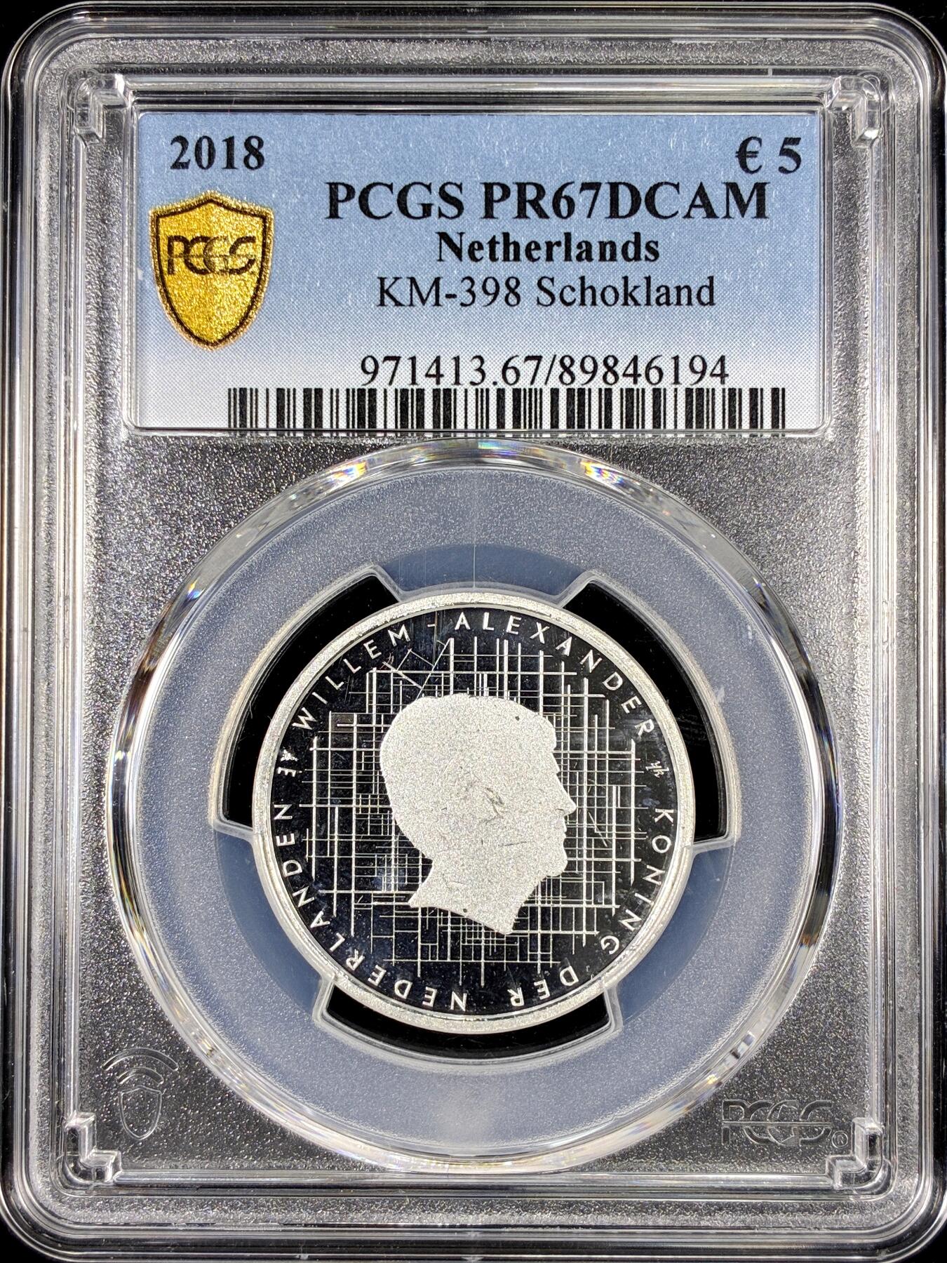 【雨安】【直播拍卖】【第0126期-评级币章】2026-01-24 周六 19:30 [评级欧元] Netherlands 欧元 荷兰 5欧元 2018年 Schokland PCGS-PR67DCAM 精制币