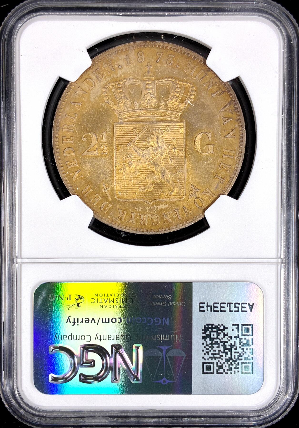 【雨安】【直播拍卖】【第0126期-评级币章】2026-01-24 周六 19:30 [评级欧洲] Netherlands 荷兰 王国 2.5盾 (1849-1874) 威廉三世 1873年  NGC-UNC