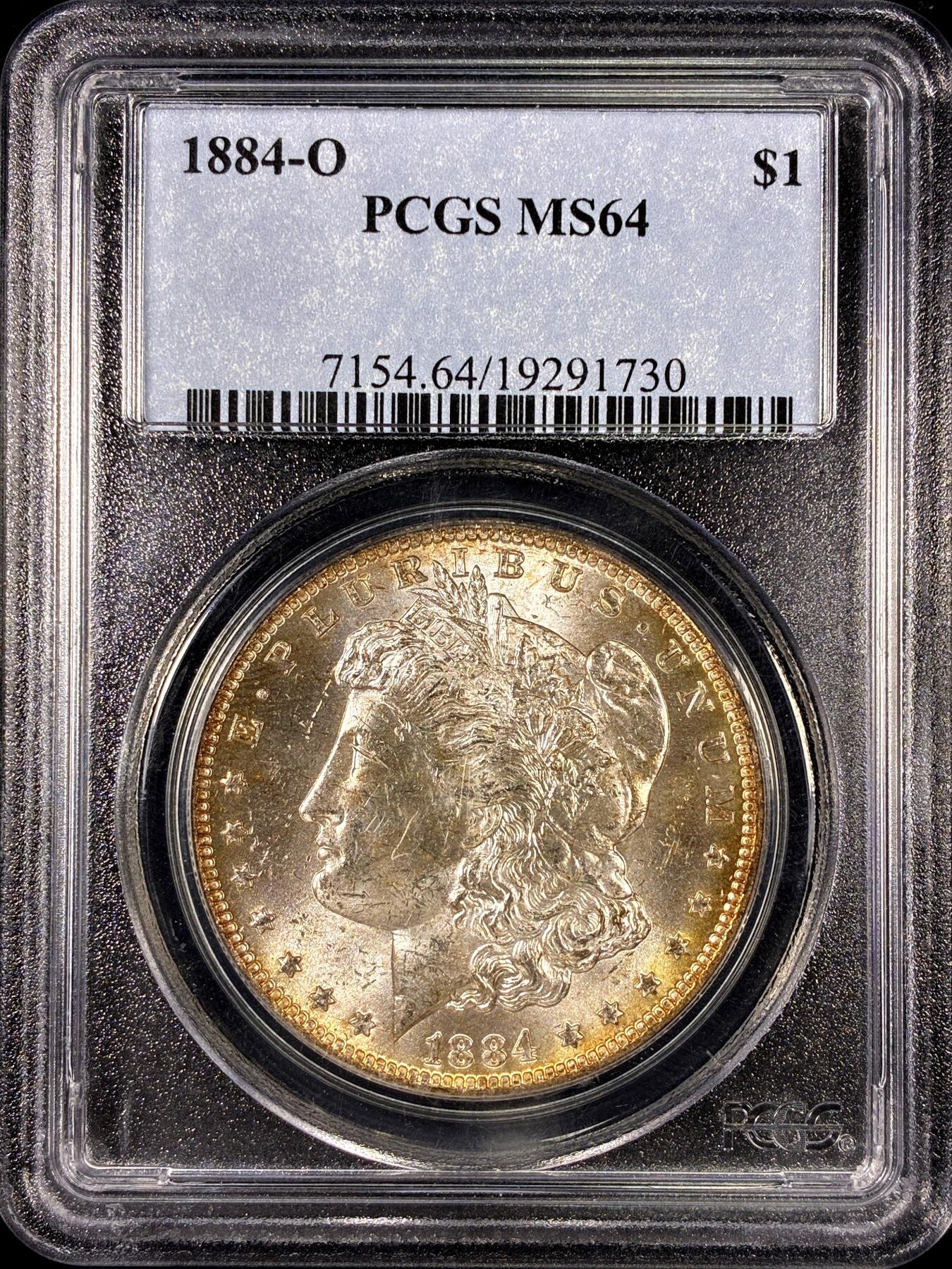 【雨安】【直播拍卖】【第0126期-评级币章】2026-01-24 周六 19:30 [评级美洲] USA 美国 1美元 (1878-1921) 摩根 1884年O  PCGS-MS64 老盒子经典小白盒