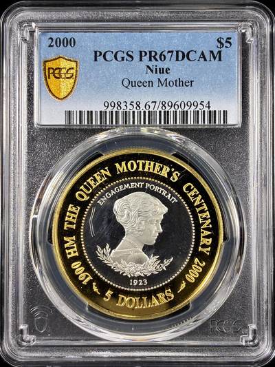 【雨安】【直播拍卖】【第0126期-评级币章】2026-01-24 周六 19:30 - [评级现代] Niue 纽埃 5元 2000年 王太后 PCGS-PR67DCAM 精制币