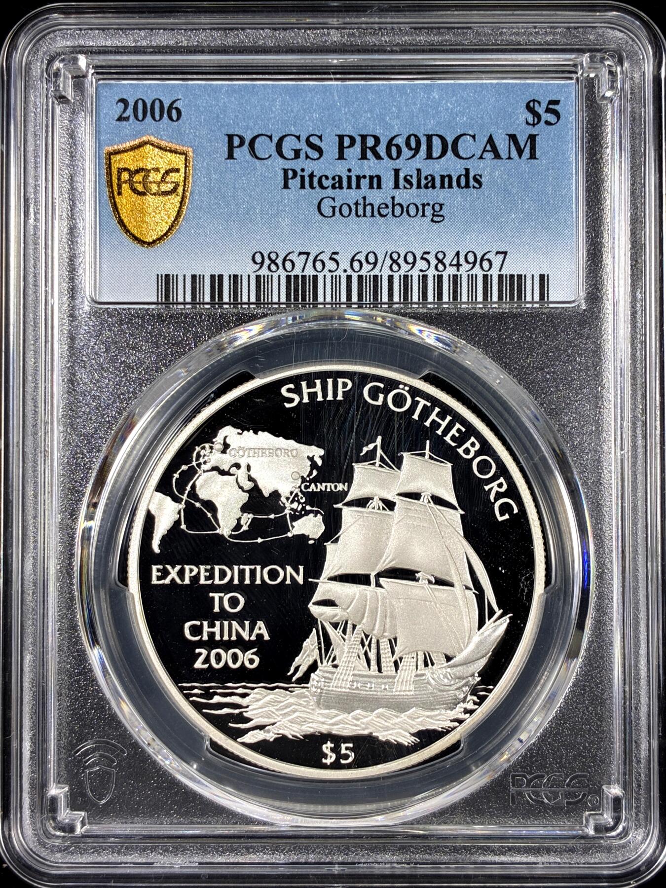 【雨安】【直播拍卖】【第0126期-评级币章】2026-01-24 周六 19:30 [评级现代] Pitcairn Islands 皮特凯恩群岛 5元 2006年 帆船 PCGS-PR69DCAM 精制币