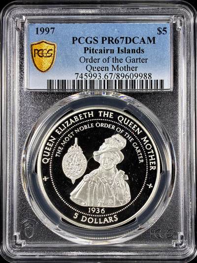 【雨安】【直播拍卖】【第0126期-评级币章】2026-01-24 周六 19:30 - [评级现代] Pitcairn Islands 皮特凯恩群岛 5元 1997年 王太后 PCGS-PR67DCAM 精制币