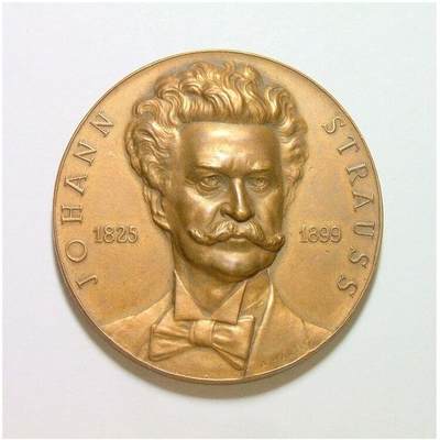 德国1899年 大音乐家小施特劳斯高浮雕精制大铜章 40MM - 德国1899年 大音乐家小施特劳斯高浮雕精制大铜章 40MM