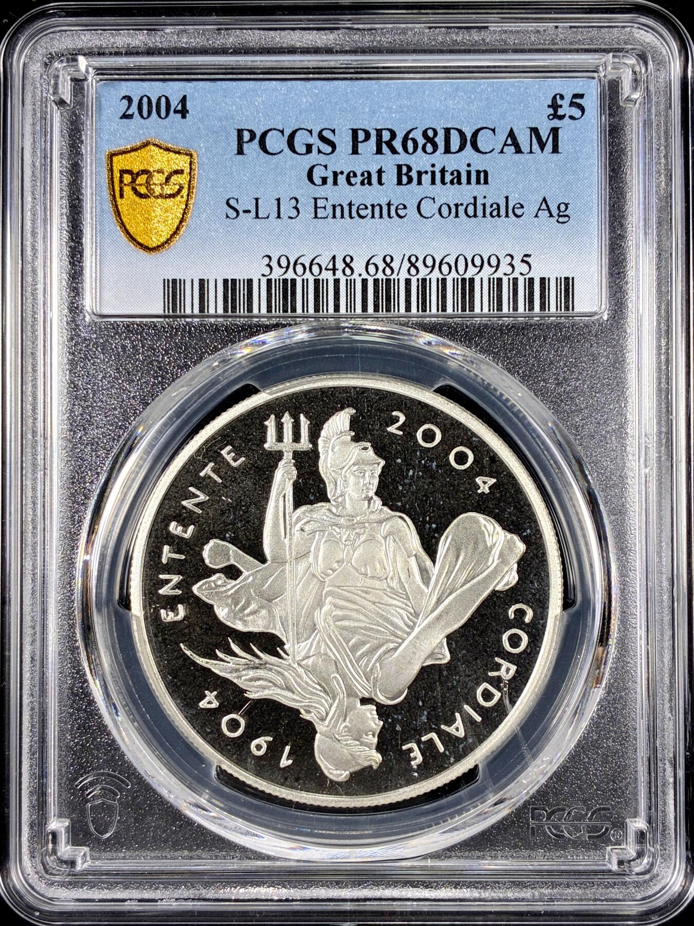 【雨安】【直播拍卖】【第0126期-评级币章】2026-01-24 周六 19:30 [评级现代] Great Britain 英国 5镑 2004年 英法协约 PCGS-PR68DCAM 精制币