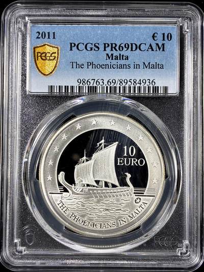 【雨安】【直播拍卖】【第0126期-评级币章】2026-01-24 周六 19:30 - [评级欧元] Malta 欧元 马耳他 10欧元 2011年 帆船 PCGS-PR69DCAM 精制币