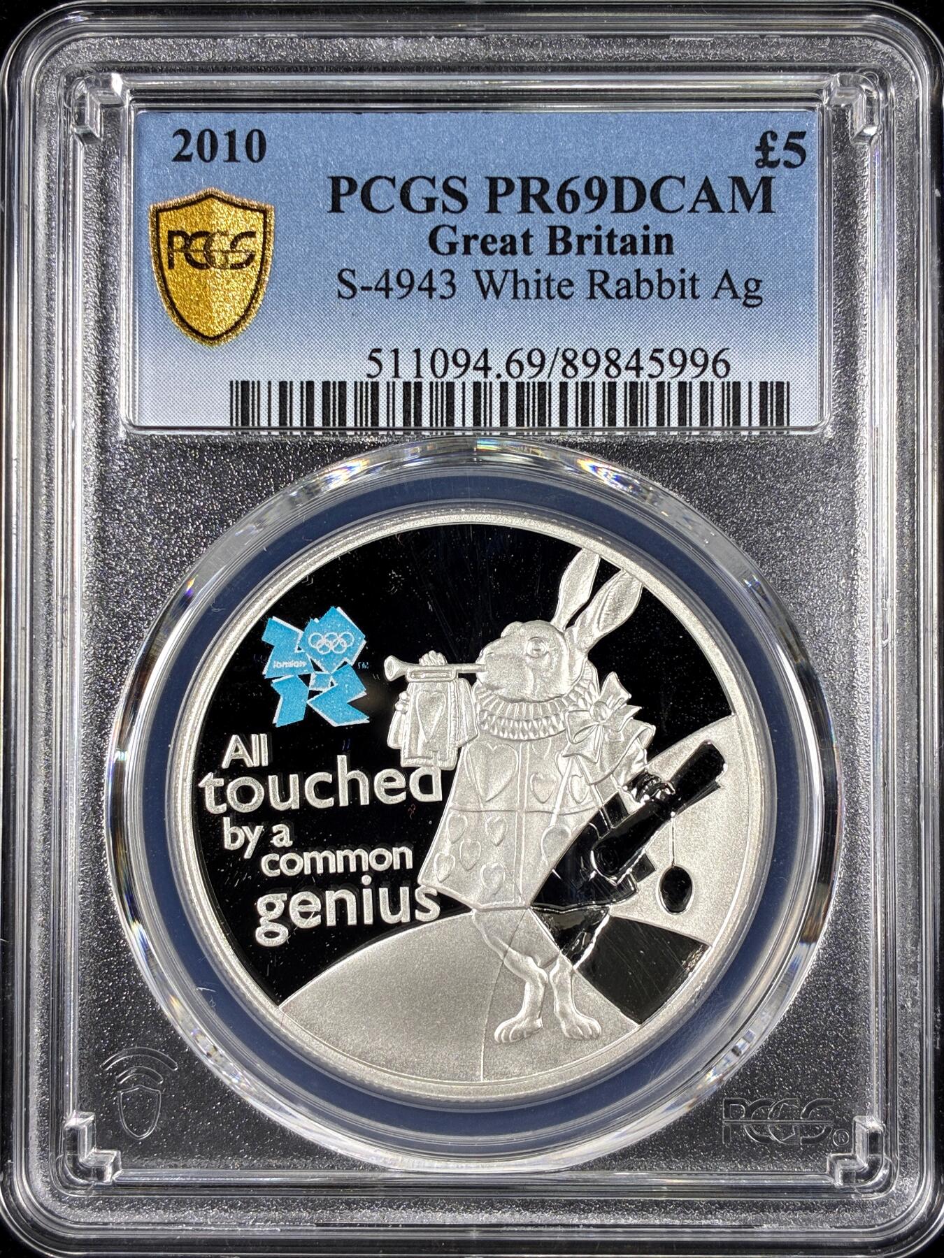 【雨安】【直播拍卖】【第0126期-评级币章】2026-01-24 周六 19:30 [评级现代] Great Britain 英国 5镑 2010年 伦敦奥运会-白色兔子 PCGS-PR69DCAM 精制币