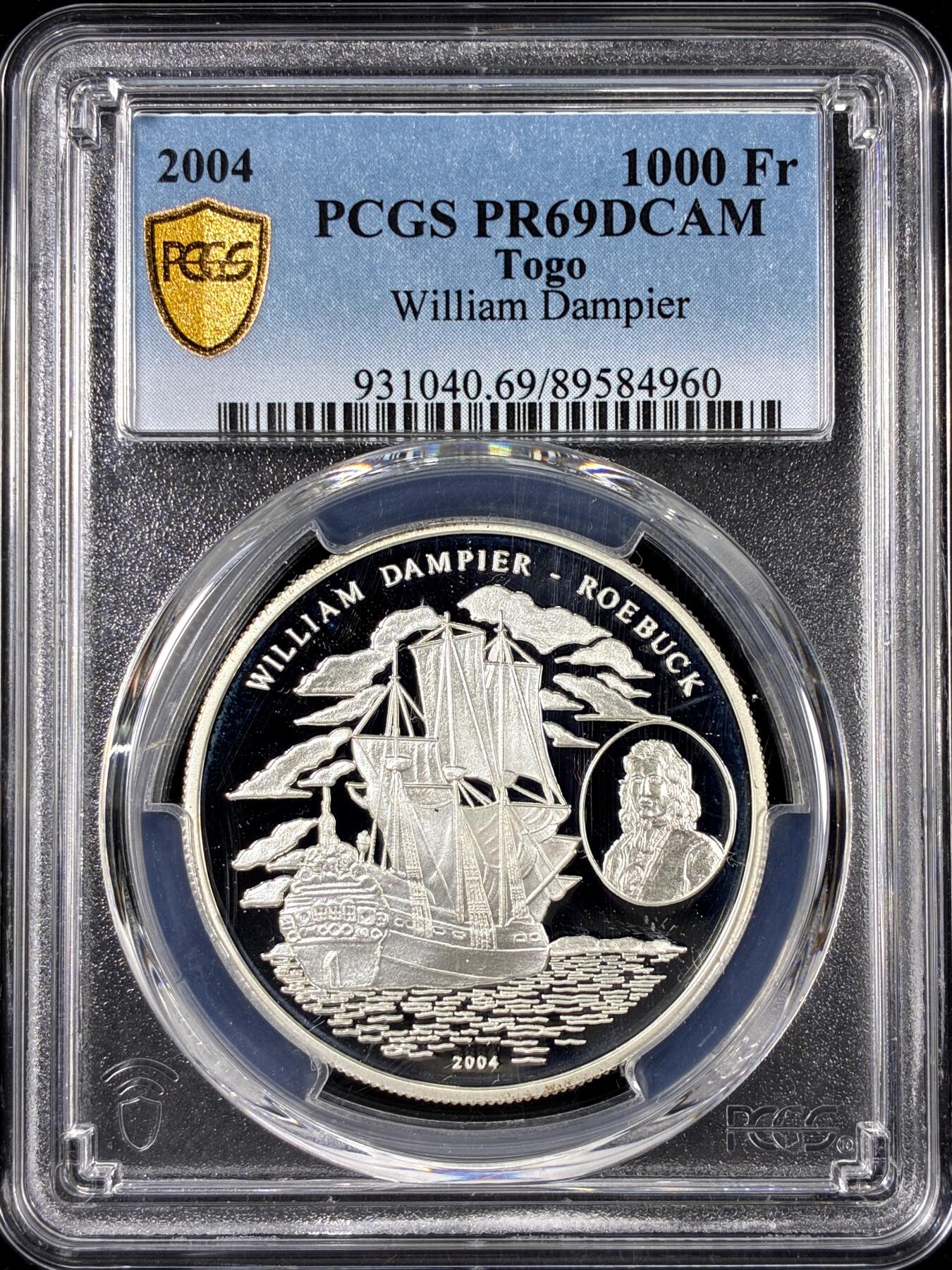 【雨安】【直播拍卖】【第0126期-评级币章】2026-01-24 周六 19:30 [评级现代] Togo 多哥 1000法郎 2004年 帆船 PCGS-PR69DCAM 精制币