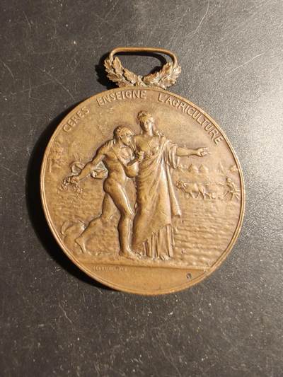 老王徽章第178期 - 法国卢瓦尔农业、工业、科学、艺术和文学协会大尺寸铜奖章    直径50mm    重量66g     大师亨利杜布瓦作品